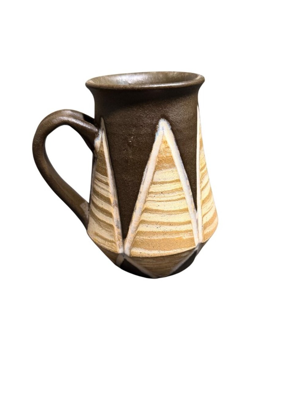 Handmade Ceramic Mug With Geometric Design & Earthy Tones - Perfect For Coffee O